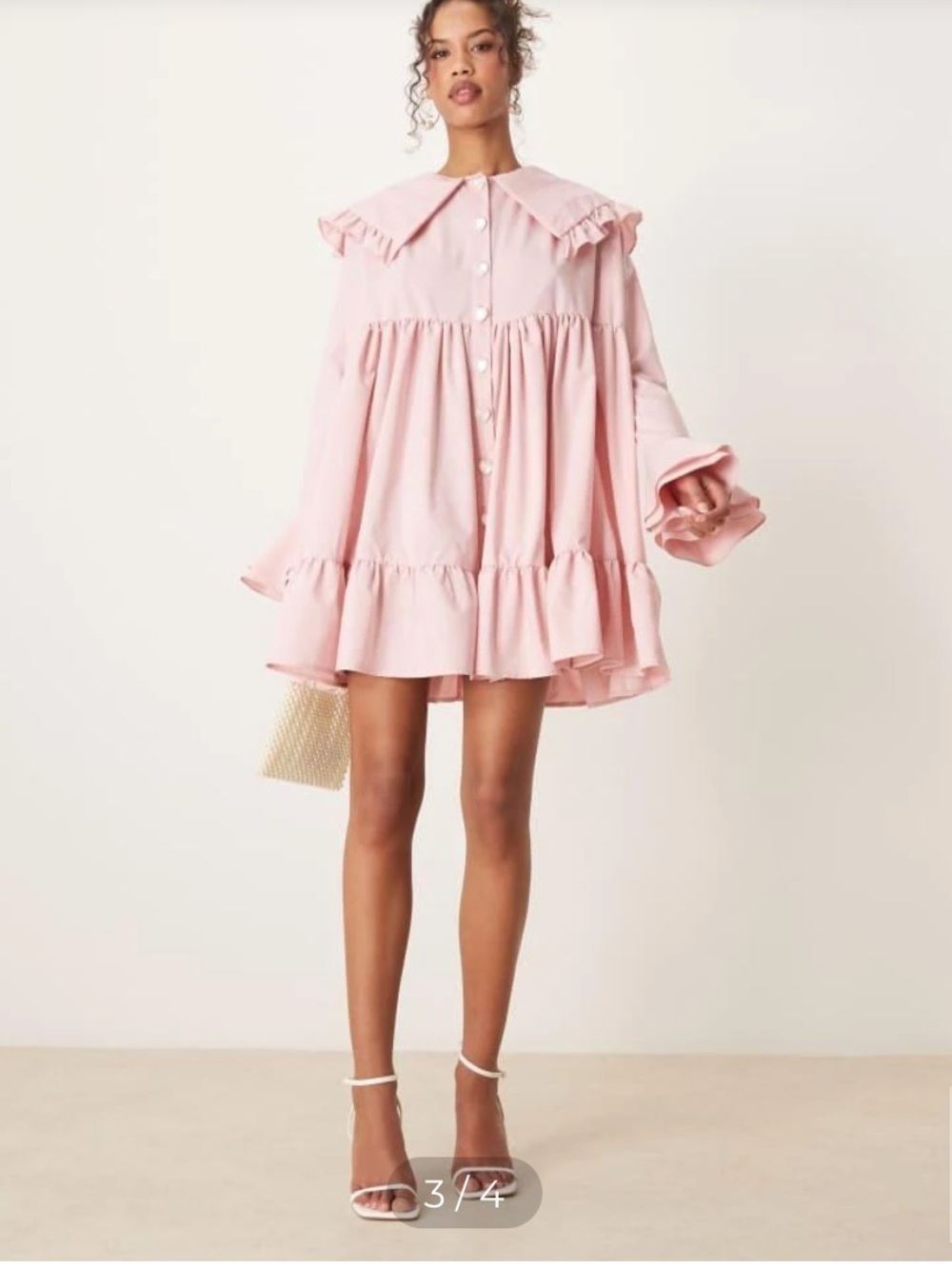 Sister Jane Women’s Small Oversized Collar Frill Mini Dress Heart Button Pastel